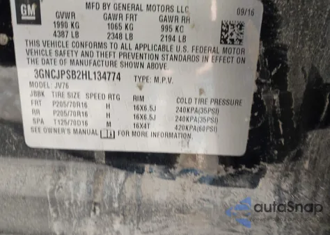 2017 Chevrolet Trax Lt из США, поврежденный, VIN 3GNCJPSB2HL134774